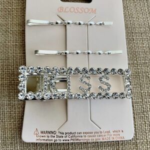 Hair clips fashion pins Rhinestone Silver Deco Hair Clips "KISS" set of 3 PCS